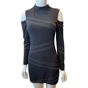 Guess brand black studded cold shoulder mock neck dress